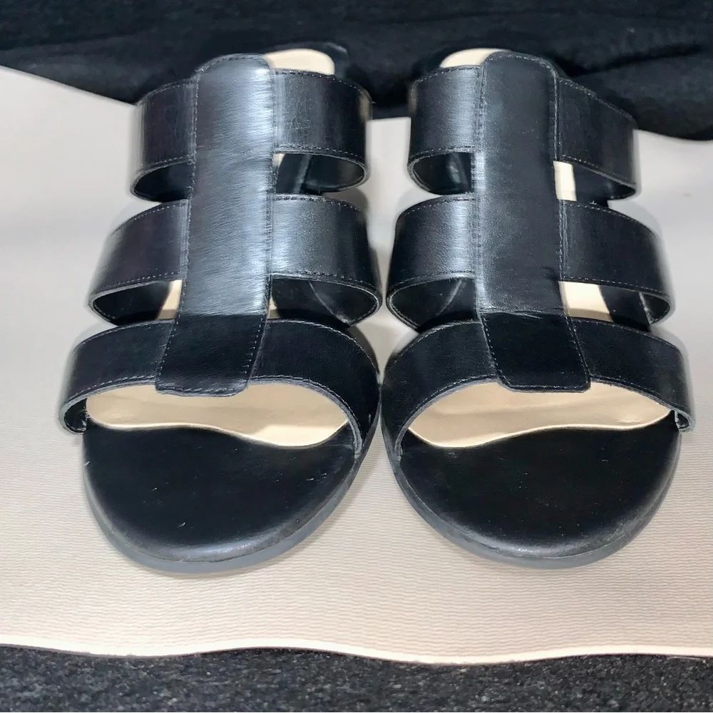 Naturalizer Black Leather Strappy Slide Heels Size 7M - Picture 5 of 10